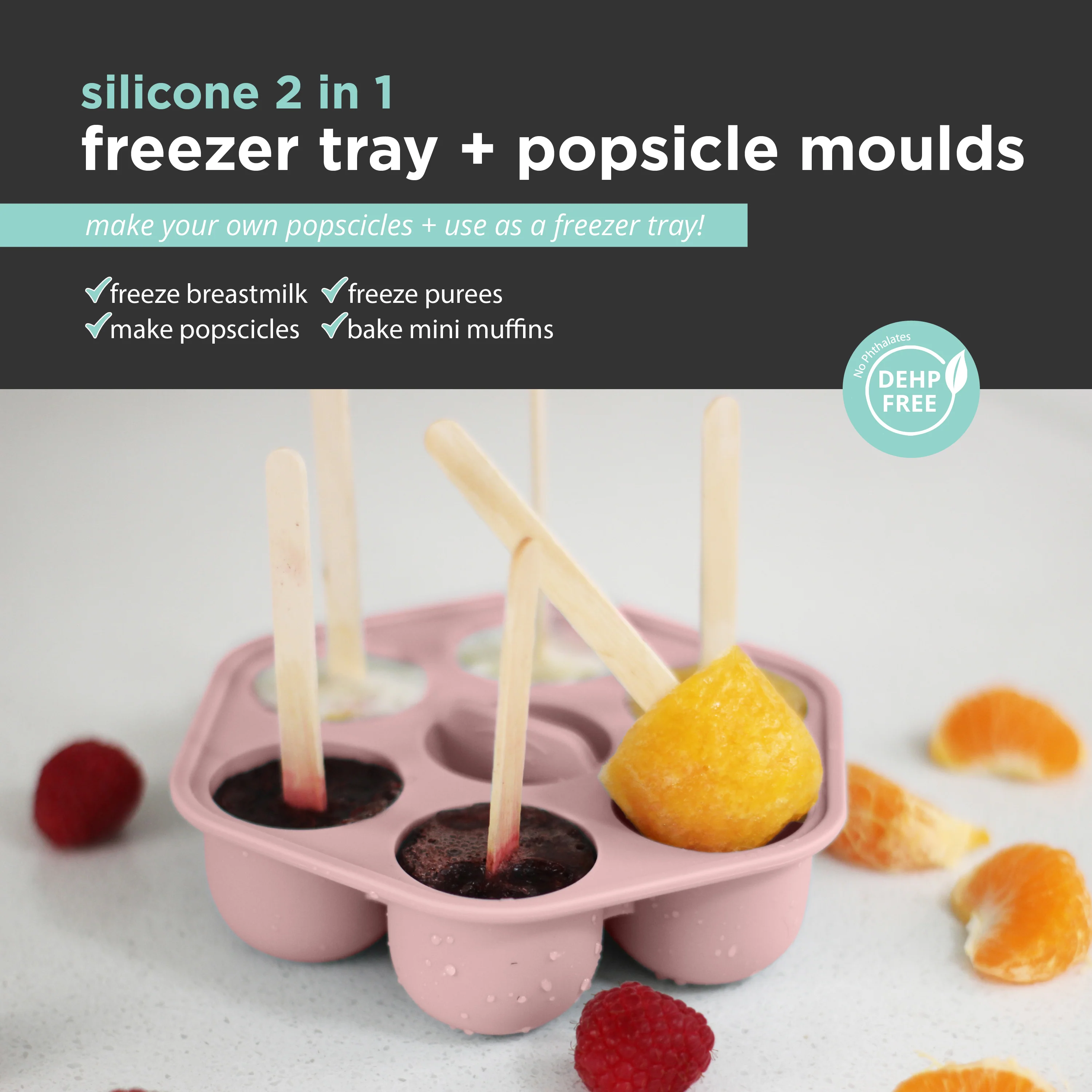Silicone Baby Food Freezer Trays & Icy Pole Moulds - Dusty Rose - Image 3