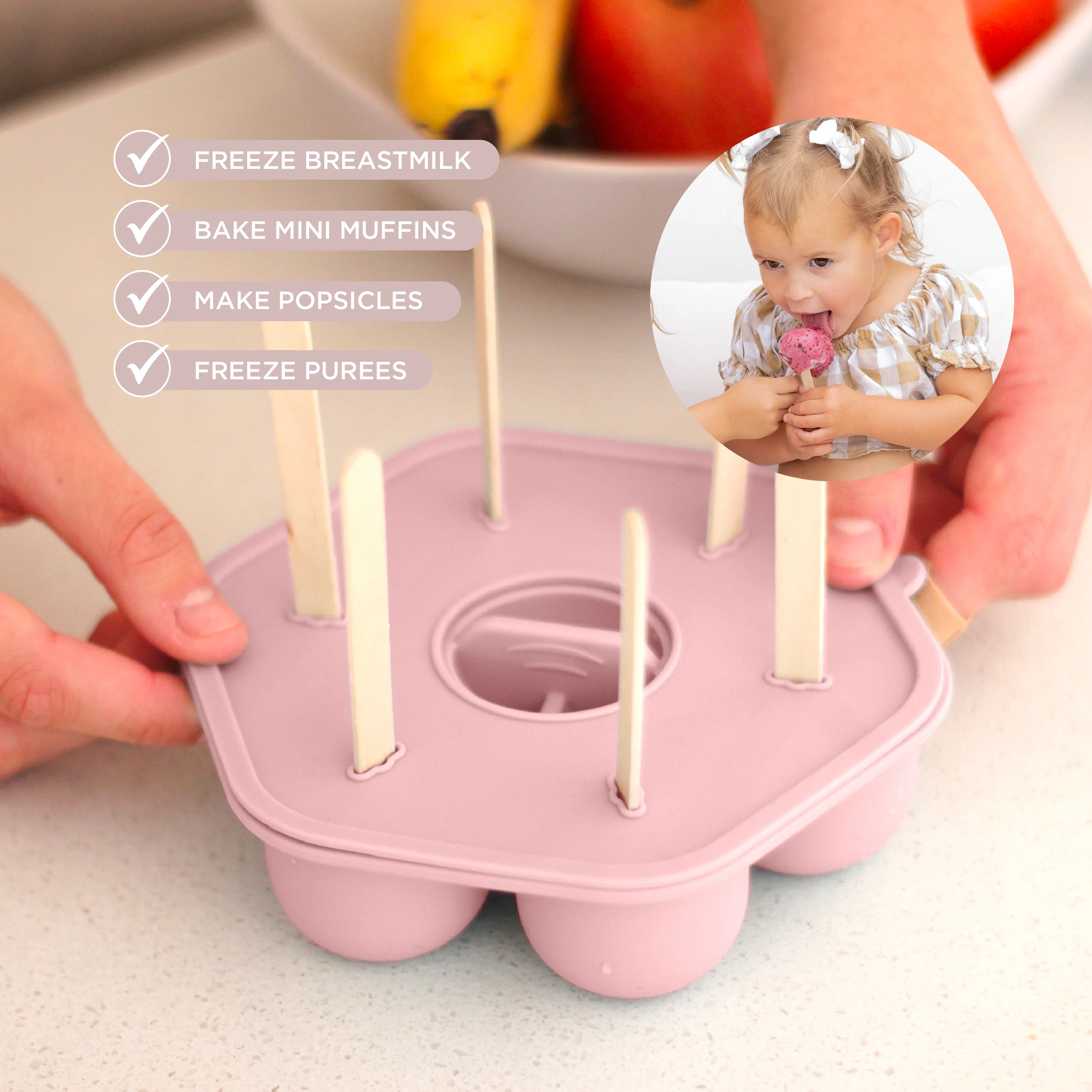 Silicone Baby Food Freezer Trays & Icy Pole Moulds - Dusty Rose - Image 5
