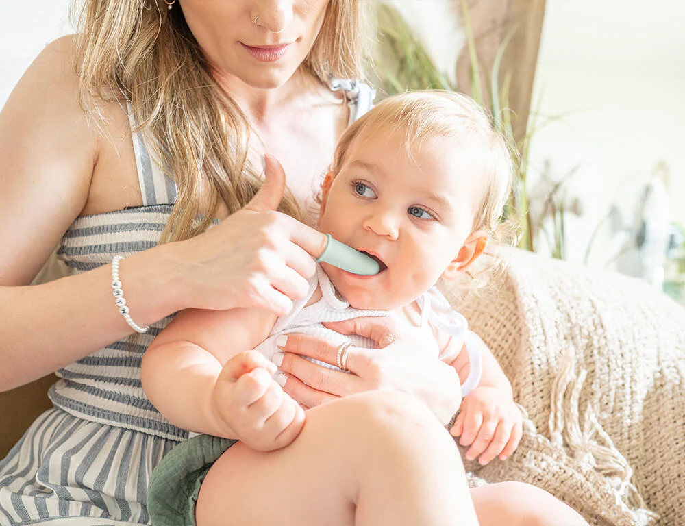 Silicone Baby Finger Toothbrush & Case - Sage - Image 3