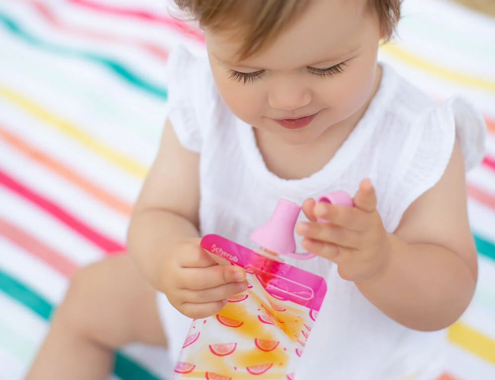 Silicone Food Pouch Soft Spouts 2PK - Peach/ Blush - Image 3