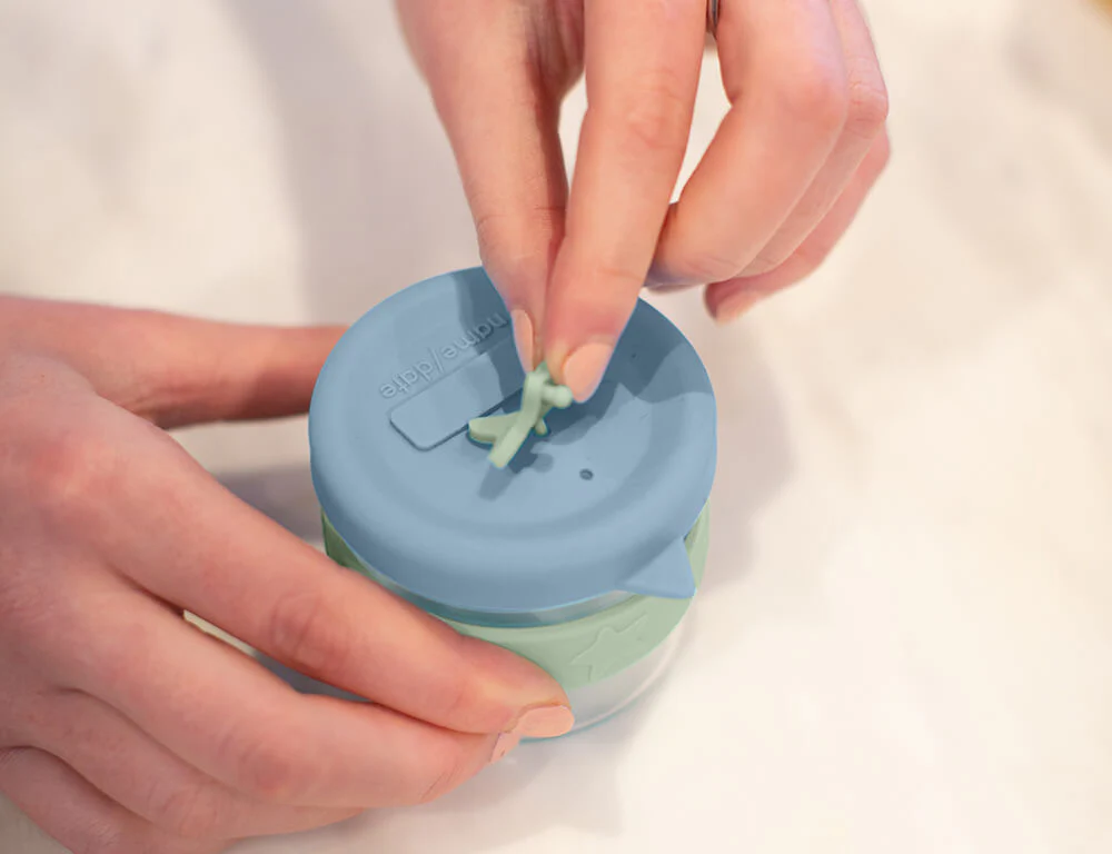 Silicone & Glass Baby Food Storage Containers 3PK 120ml - Cerulean Sage - Puree Containers - Freezer Safe - Image 3