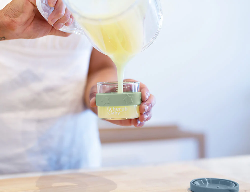 Silicone & Glass Baby Food Storage Containers 3PK 120ml - Cerulean Sage - Puree Containers - Freezer Safe - Image 4