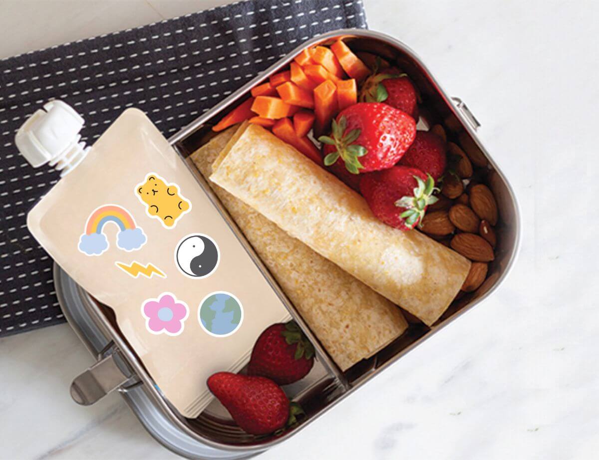 Sticker Set Reusable Food Pouches 150ml 5PK with 130+ Letter/Picture Stickers | Retro Rainbow - Image 8