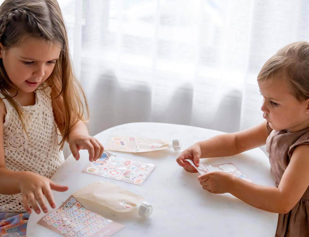 Sticker Set Reusable Food Pouches 150ml 5PK with 130+ Letter/Picture Stickers | Retro Rainbow - Image 5